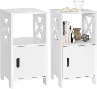 Woltu Woltu - 2x Mesitas De Noche Con Caj&oacute;n Mesillas De Noche Modernas Mesa Auxiliar Para Dormitorio 30x30x60 Cm Blanca