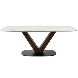 Pondecor Interiorismo Mesa de comedor extensible m&aacute;rmol porcel&aacute;nico crema 160/240x90x76cm