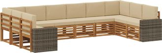 vidaXL Conjunto De Sof&aacute;s De Exterior 10 Uds. Natural Y Beige Poli&eacute;ster Vidaxl
