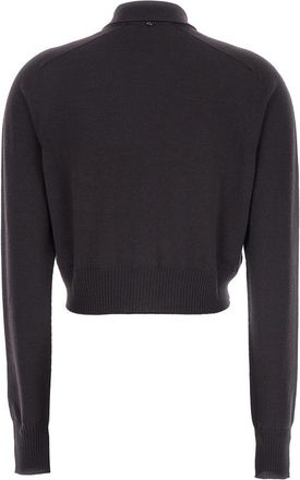 Sportmax Womens Black Cropped Cardigan With Button Down Collar Virgin Wool Tops Top
