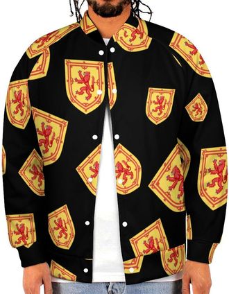 Generic Royal Arms Of_ Kingdom of Scotland Novelty Mens Baseball Jackets Sweatshirt Button Down Tops Long Sleeve Coats
