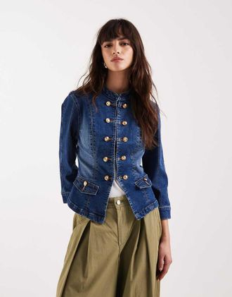 Asos Giacca militare in denim ristretta-Blu