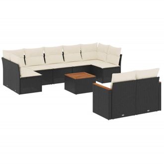 vidaXL Vidaxl - Set De Sof&aacute;s De Jard&iacute;n 10 Pzas Cojines Rat&aacute;n Sint&eacute;tico Negro
