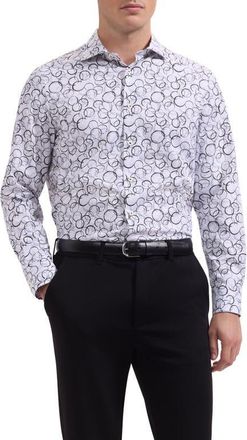 Bugatchi Axel Shaped Fit Stretch Cotton Button-Up Shirt in Black at Nordstrom, Size Xxx-Large