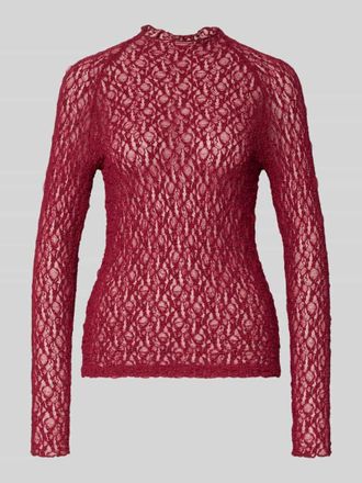 Marc Cain Slim Fit Longsleeve in semitransparentem Design in Kirsche, Gr&ouml;&szlig;e 34