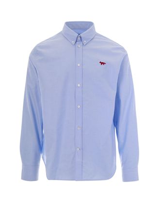 Maison Kitsun&eacute; Oxford Cotton Casual Shirt with Embroidered Fox Profile