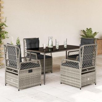 vidaXL Set Comedor De Jard&iacute;n 5 Piezas Con Cojines Rat&aacute;n Sint&eacute;tico Gris Vidaxl