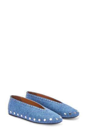 Ganni Jenny Studded Ballet Flat in Mid Blue Stone at Nordstrom, Size 11Us