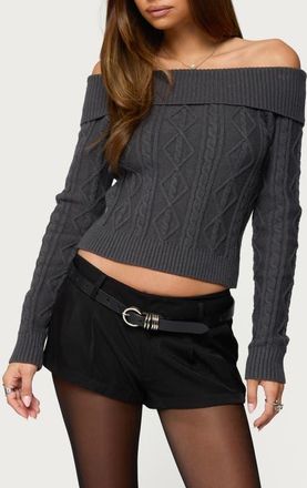 Edikted Leta Off the Shoulder Cable Stitch Sweater in Dark-Gray at Nordstrom, Size X-Large