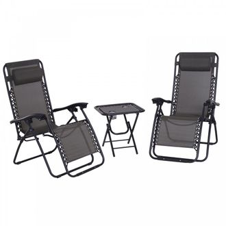 OUTSUNNY 2 Piece Foldable Reclining Loungers With Side Table - Grey | TJ Hughes Outsunny