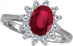 Allurez Lady Diana Oval Lab Ruby & Lab Grown Diamond Ring 14k White Gold (1.50 ctw)