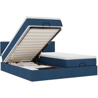 vidaXL Estructura De Cama Otomana Con Colchones Tela Azul 160x200 Cm Vidaxl