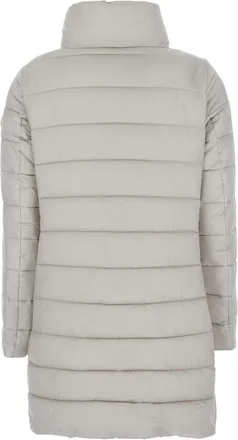 Save The Duck Womens Beige Down Jacket With High Neck And Logo Patch Tech Fabric Puffer