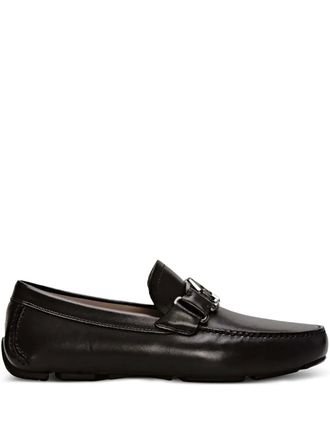 Ferragamo decorative-plaque loafers - men - Leather/Rubber/Calf Leather - 9.5 - Black