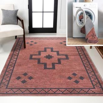 Jonathan Y Designs Korsa Geometric Medallion Machine-Washable Area Rug in Red/dark Gray at Nordstrom, Size 3Ft 0In X 5Ft 0In