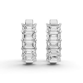 Diamond2Deal 14K White Gold 2 Ct Lab Grown Emerald Diamond East-West Fancy Hoop Earrings Color- E-F, Clarity- VS1