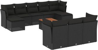 vidaXL Set De Sof&aacute;s De Jard&iacute;n 11 Pzas Y Cojines Rat&aacute;n Sint&eacute;tico Negro Vidaxl
