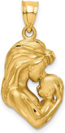 Diamond2Deal 14k Yellow Gold Brushed Diamond-cut Mom and Baby Pendant