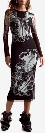 Desigual Floral Print Long Sleeve Midi Dress in Black at Nordstrom, Size X-Small