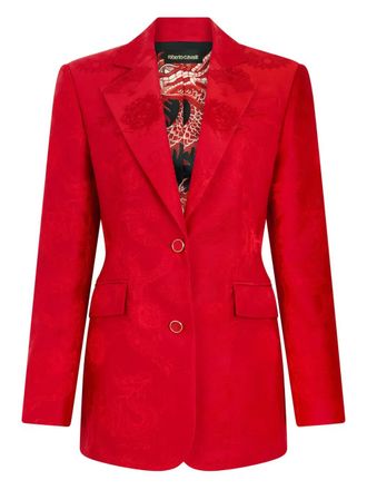 Roberto Cavalli Blazer met knoopsluiting en draak-patroon - Rood
