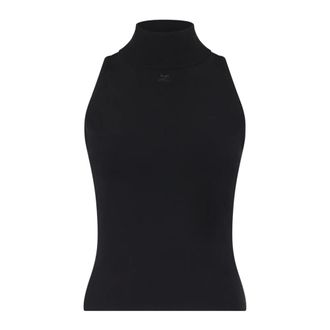 Courr&egrave;ges Sleeveless Tops, female, Black, Size: M High-neck Sleeveless Top