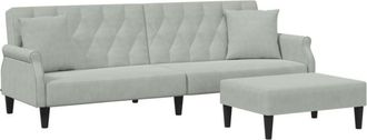 vidaXL Vidaxl - Sof&aacute; Cama 2 Plazas Con Almohadas Taburete Terciopelo Gris Claro