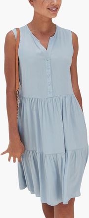 Lascana Button Up Tiered Dress in Light Blue at Nordstrom, Size 12
