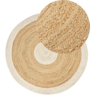 Beliani Tappeto in iuta rotondo tessuto a mano Beige e Bianco &oslash; 140 cm Yayalar