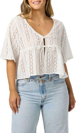 O'Neill Loni Eyelet Babydoll Top in White at Nordstrom, Size Xx-Large