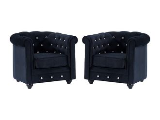 Vente-Unique Lotto di 2 poltrone CHESTERFIELD in velluto Nero con bottoni effetto cristallo