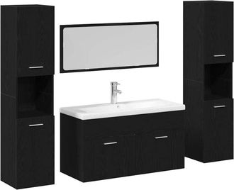 vidaXL Juego De Muebles De Ba&ntilde;o 4 Pcs Roble Negro Madera Contrachapada Vidaxl