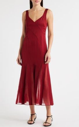 BOSS Sleeveless Godet Maxi Dress in Deep Ruby at Nordstrom Rack, Size 10