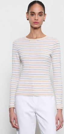 Enza Costa Classic Cotton Stripe Long Sleeve Tee In Wheat/white