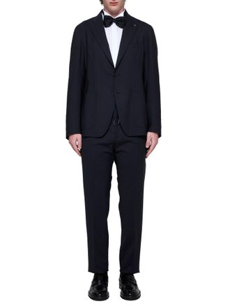 Tagliatore Mens Single-Breasted Wool Suit Blue Virgin Suits
