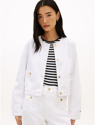 Tommy Hilfiger Womens Gold-Button Denim Lady Jacket - White - 10