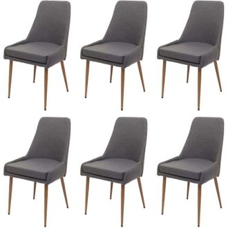 Hhg Set di 6 sedie da pranzo HHG 069, poltroncina cucina imbottita, tessuto (280g/m&sup2;) acciaio effetto legno, grigio scuro