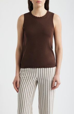 Anne Klein Scallop Trim Sleeveless Sweater in Dark Chocolate at Nordstrom, Size X-Small