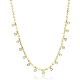 The Lovery Beaded CZ Dangle Necklace in Gold at Nordstrom, Size 16