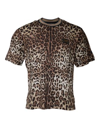 Dolce & Gabbana Brown Leopard Crew Neck Short Sleeve Mens T-shirt