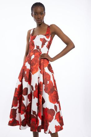 Karen Millen Rose Floral Twill Prom Dress