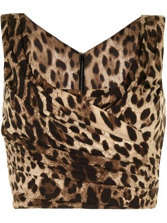 Dolce & Gabbana leopard-print draped crop top - women - Silk/Elastane/Elastane/Polyester - 38 - Brown