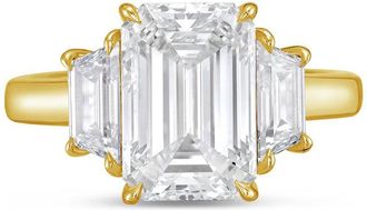 Diana M. Jewels 18kt yellow gold lab grown 12ct emerald diamond ring with trapezoids on the sides