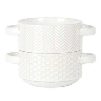 Gibson Home Earlhart 2 Piece 6 Inch Ribbed Stoneware Soup Bowl Set with Handles in White at Nordstrom