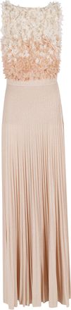 Elisabetta Franchi Pink Tulle 3D Petals Pleated Viscose-Blend Evening Dress