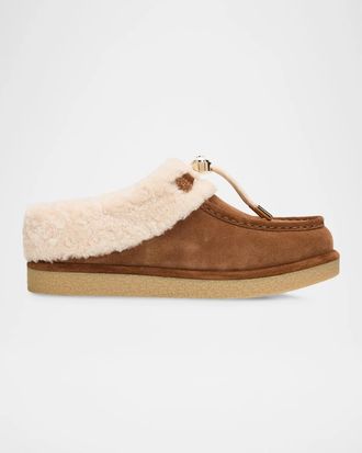 Stuart Weitzman The Vail Shearling-Trimmed Suede Lace-Up Booties