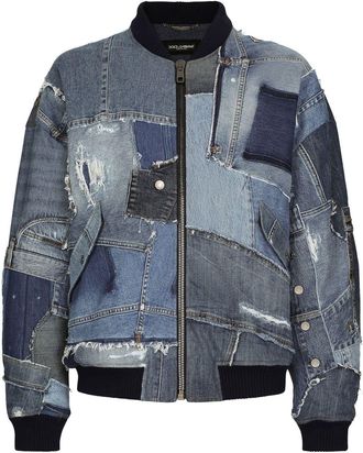 Dolce & Gabbana patchwork-denim bomber jacket - men - Cotton/Nylon/Spandex/Elastane - 48 - Blue