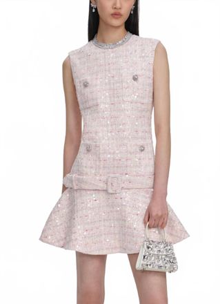Self Portrait Sequin Boucle Belted Mini Dress In Pink