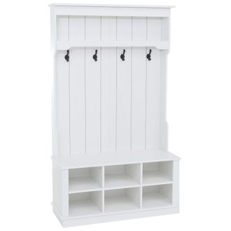 Hhg [nunca Usado] Aparador Hhg-661, Aparador De Pasillo De Madera Con Banco, 4 Ganchos, Compartimento De Almacenamiento Y Estante De Melamina, 170 X 100 X