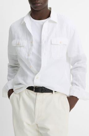 Vince Relaxed Fit Linen Utility Shirt in Optic White at Nordstrom Rack, Size Xx-Large