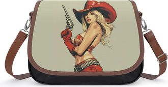 Generic Pinup Hot Woman with Gun Crossbody Bags for Women Fashion Leather Shoulder Handbags With Adjustable Strap